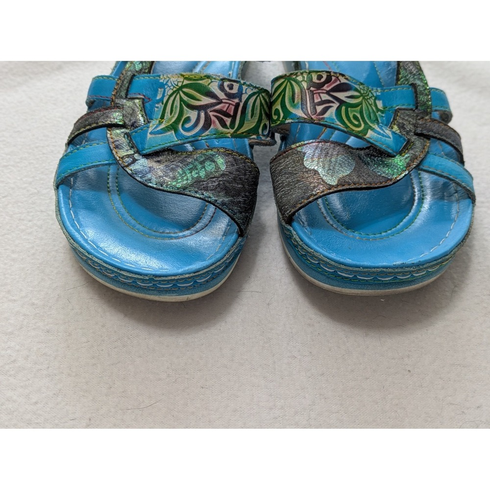L' ARTISTE By Spring Step Sz 39 US 8.5 Caiman Blue Leather Slide Sandals Boho - Picture 6 of 9